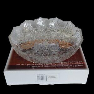 NIB Vintage Fifth Avenue LTD Portico Crystal 2 Pc Cracker/condiment Serving Set